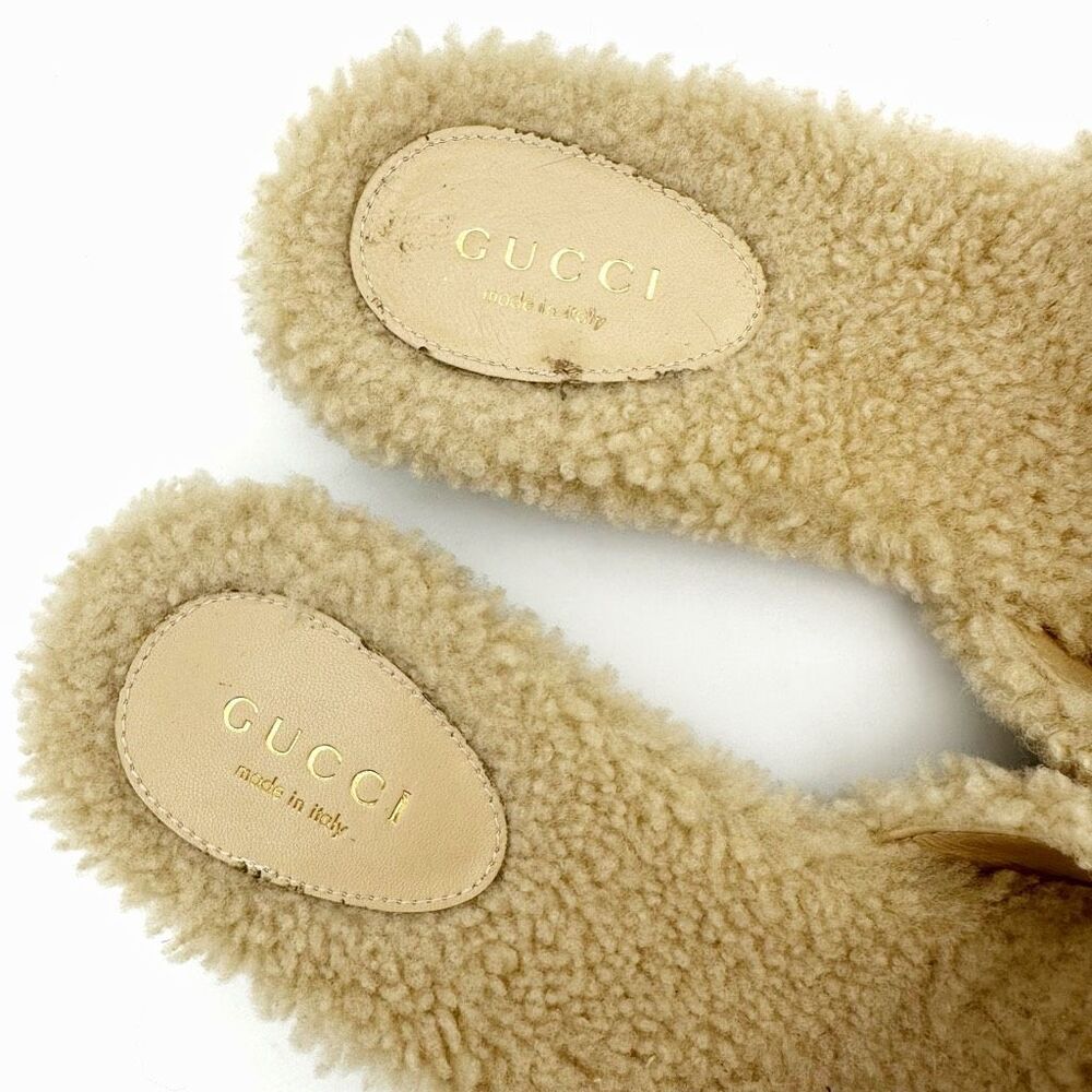 GUCCI Wool Shearling Fur GG Sandal Mule 37.5 Interlocking GG Logo Slip On Slide - Picture 4 of 11